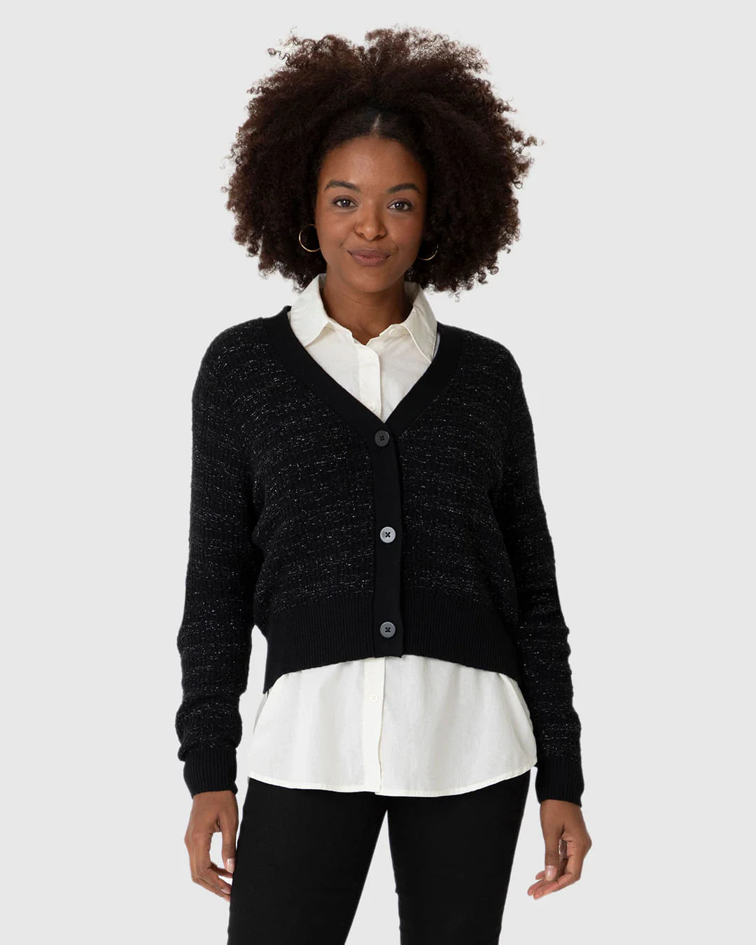 Cardigan Cropped Feminino Botões Frontais Em Tricô