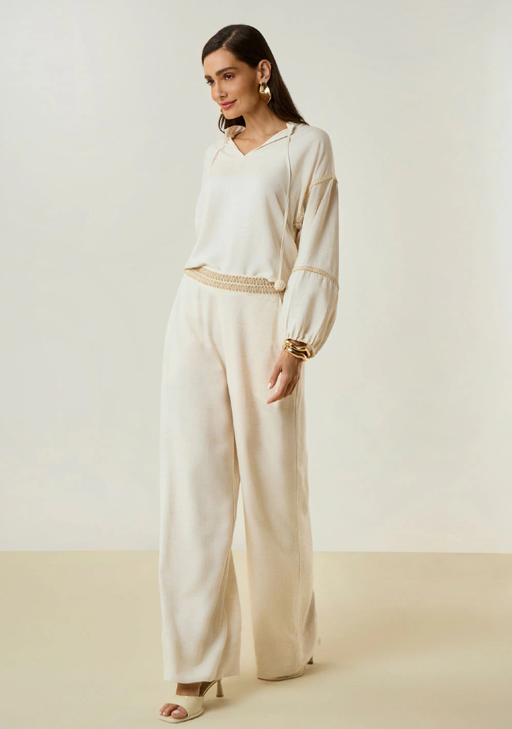 Calça Maria.Valentina Pantalona Alta Bege