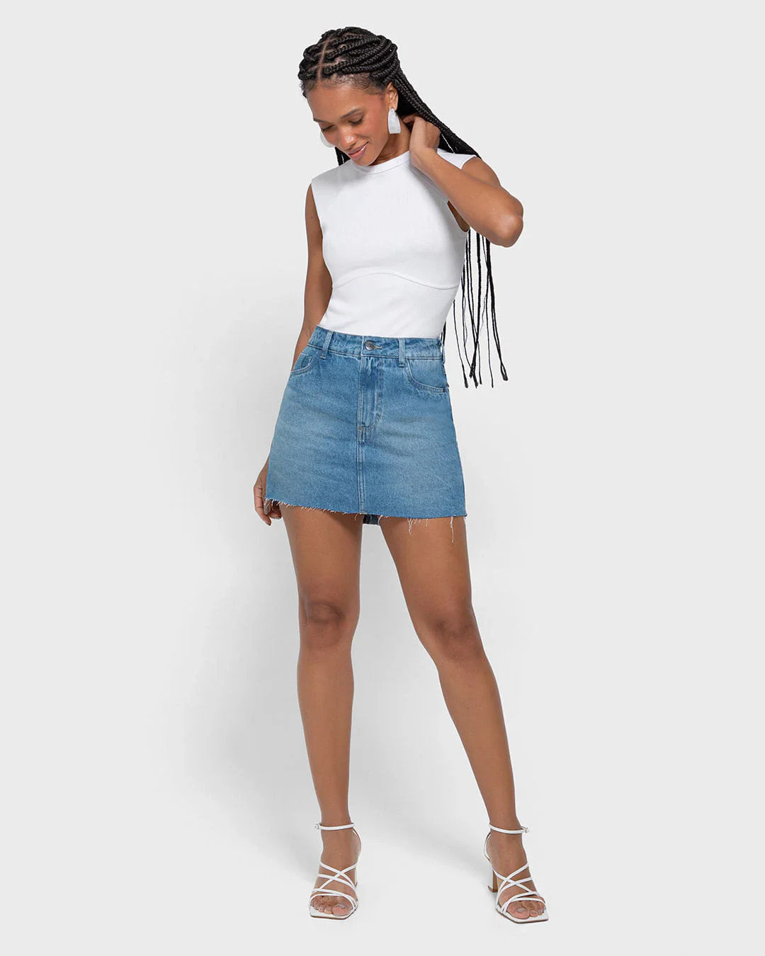 Shorts Saia Feminino Cintura Alta Em Jeans 100% Algodão - ENFIM