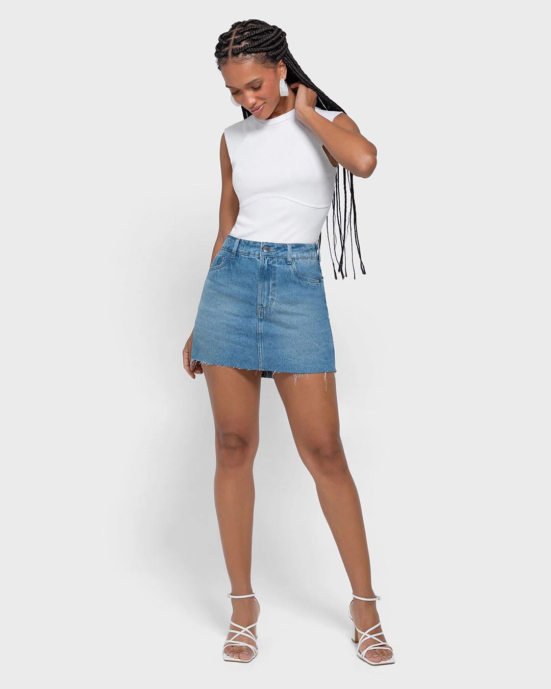 Shorts Saia Feminino Cintura Alta Em Jeans 100% Algodão - ENFIM
