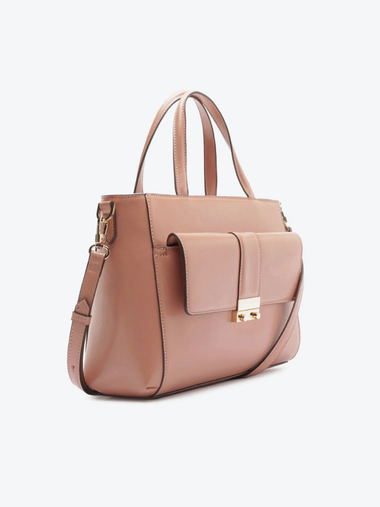 Bolsa Tote Bolso Fechamento Metal Bege
