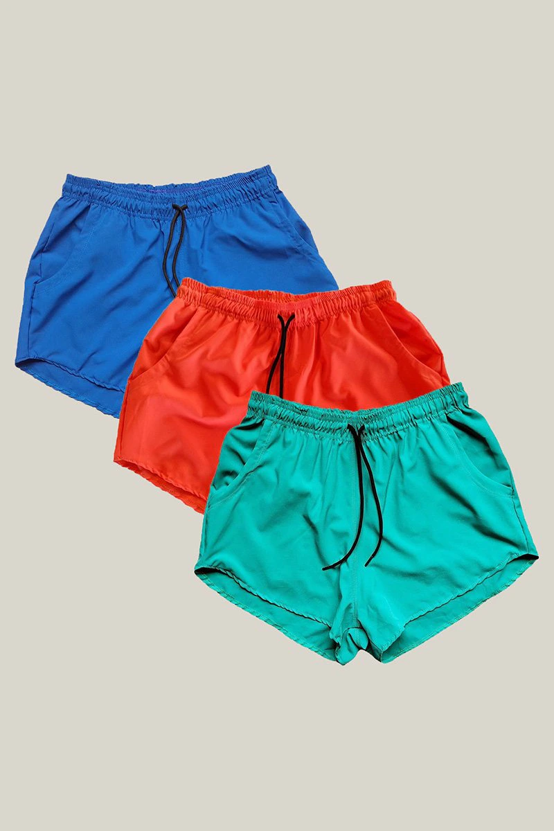 Kit 3 Shorts Praia Feminino Azul Royal, Rosa Chiclete e Verde WSS Brasil