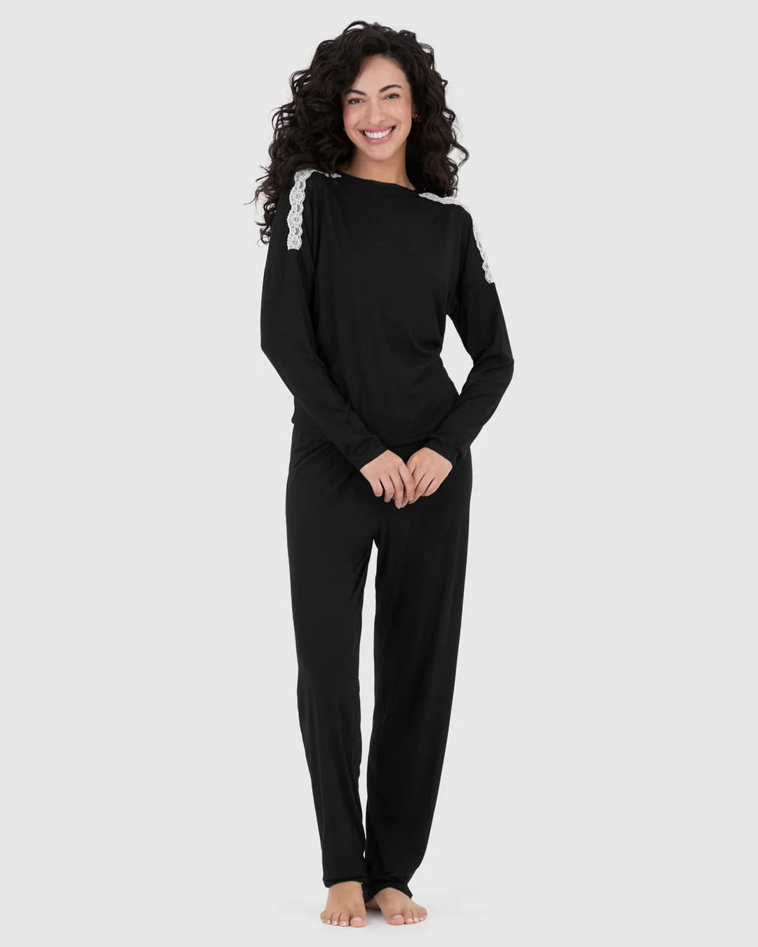 Pijama Feminino Blusa Ombro Com Detalhe Renda Em Viscose Stretch
