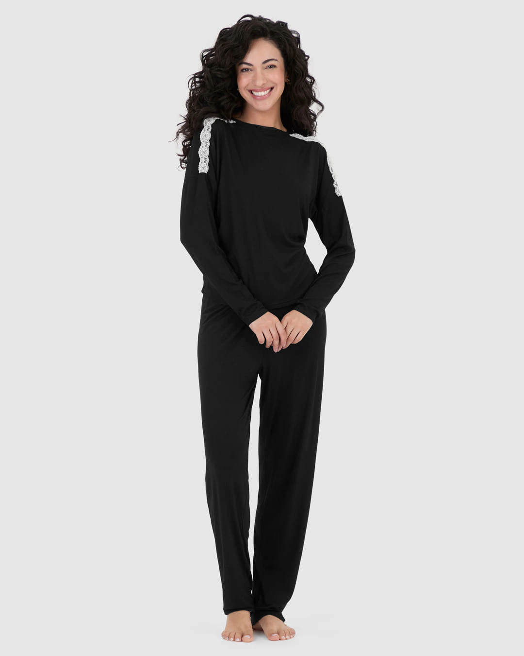 Pijama Feminino Blusa Ombro Com Detalhe Renda Em Viscose Stretch