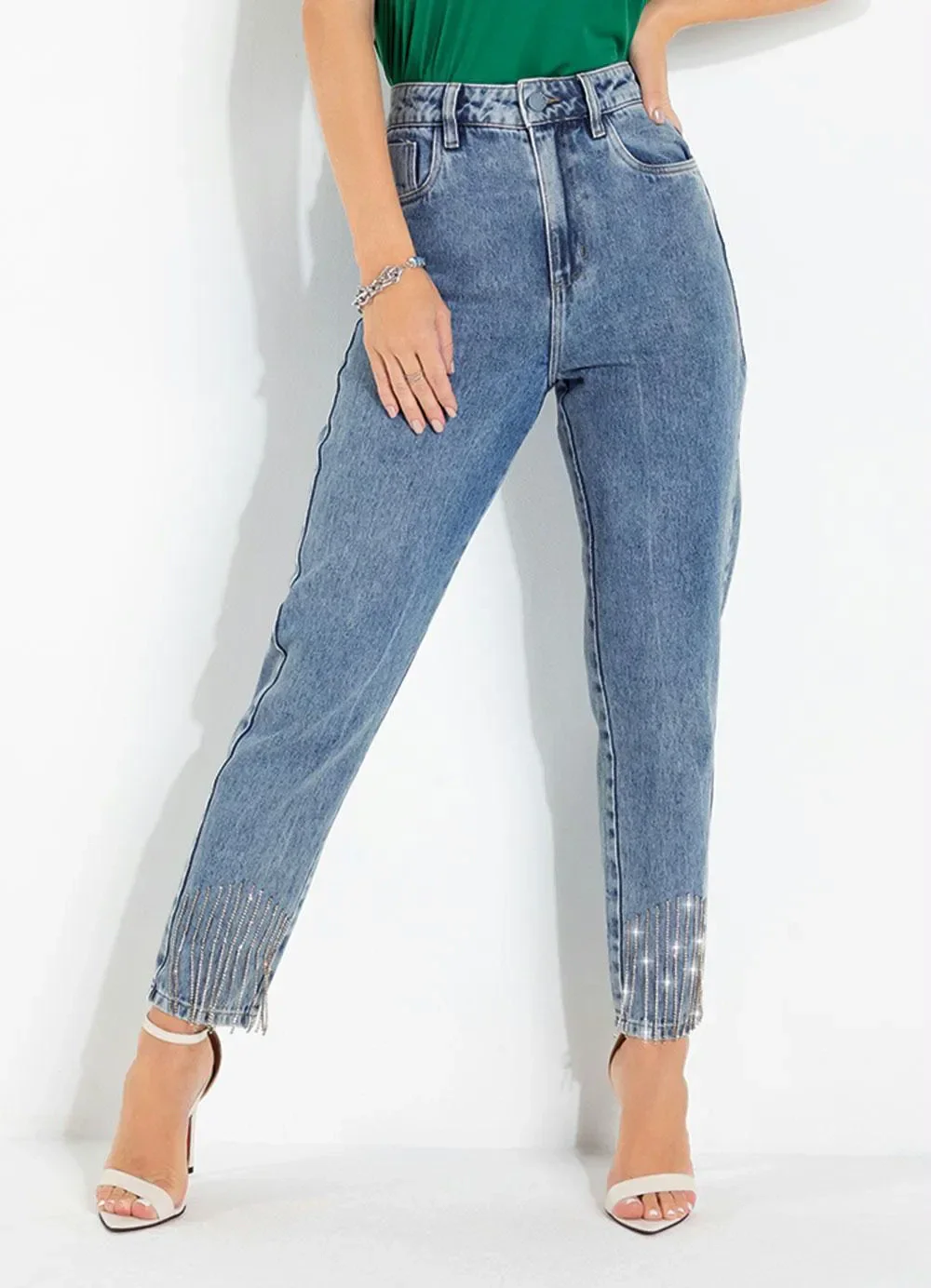 Sawary Jeans - Calça Jeans Mom Jeans com Franjas Sawary