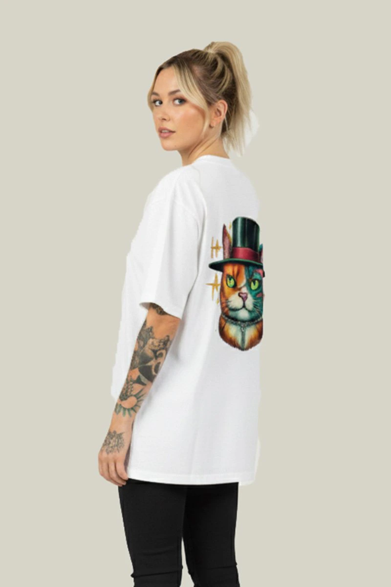 Camiseta Oversized Feminina Branca Algodão Prime WSS Scarcat Branco