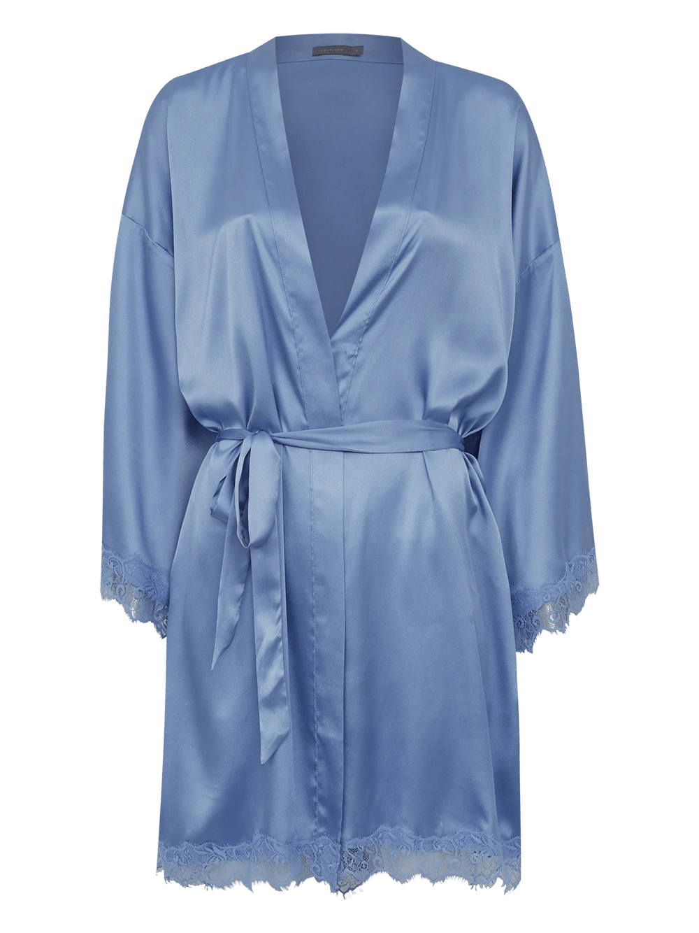 Robe Manga Curta Cetim Renda Angelina Azul Bel Air