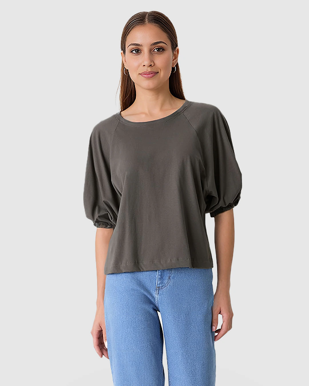 Blusa Ampla Feminina Manga Bufante Com Elástico Em Algodão
