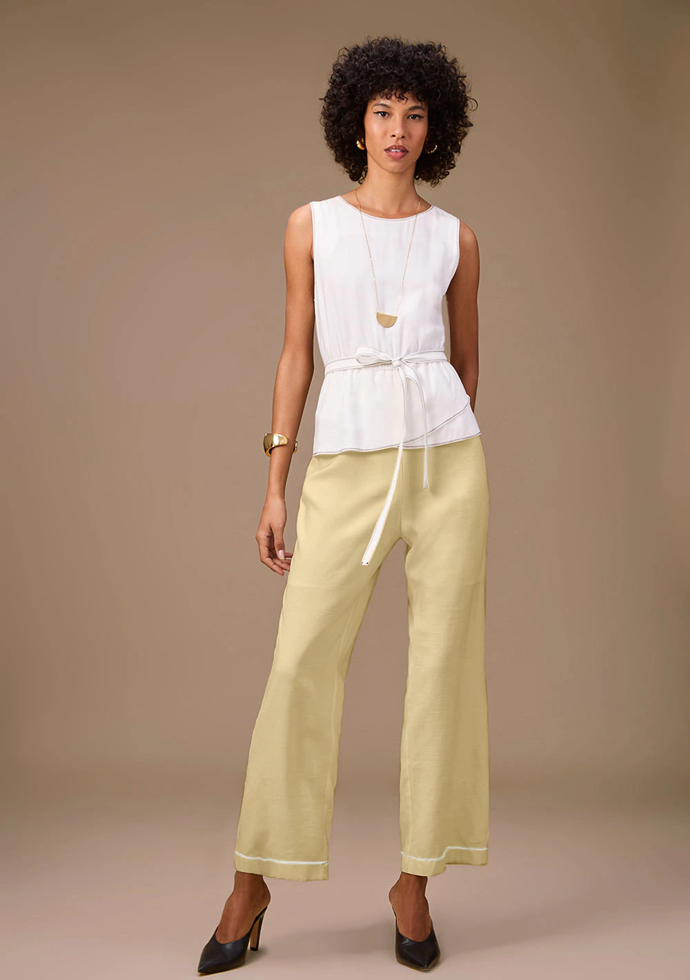 Calça Maria.Valentina Pantalona Alta Bege