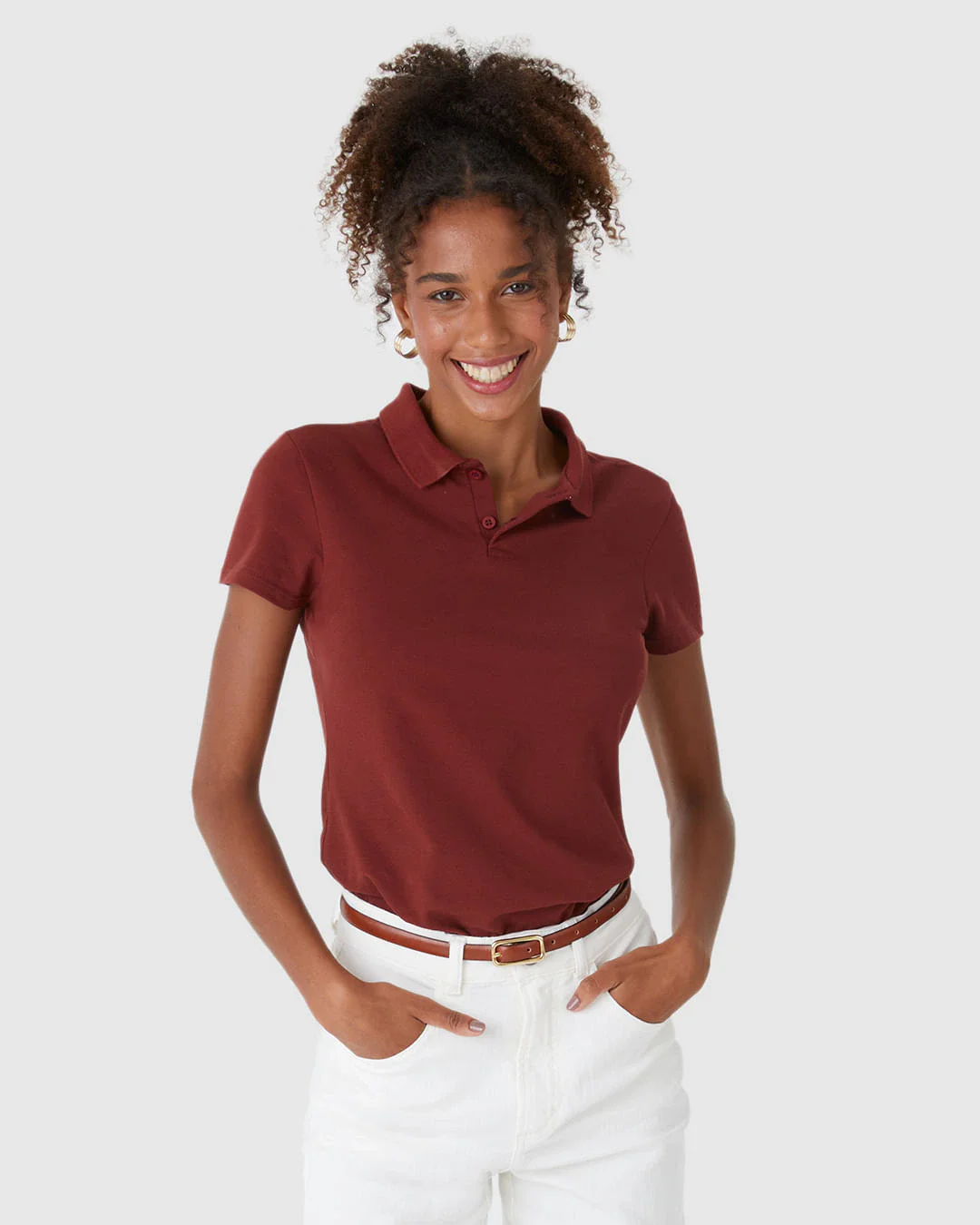 Camisa Polo Básica Feminina Com Peitilho Em Piquet Stretch