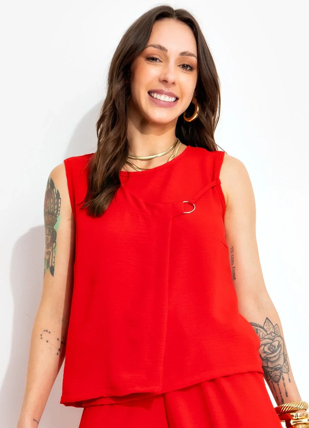 Bimini - Blusa Vermelho em Crepe Plano