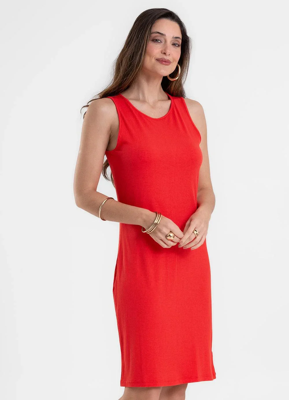 Rovitex - Vestido Feminino Curto Básico Ribana Vermelho