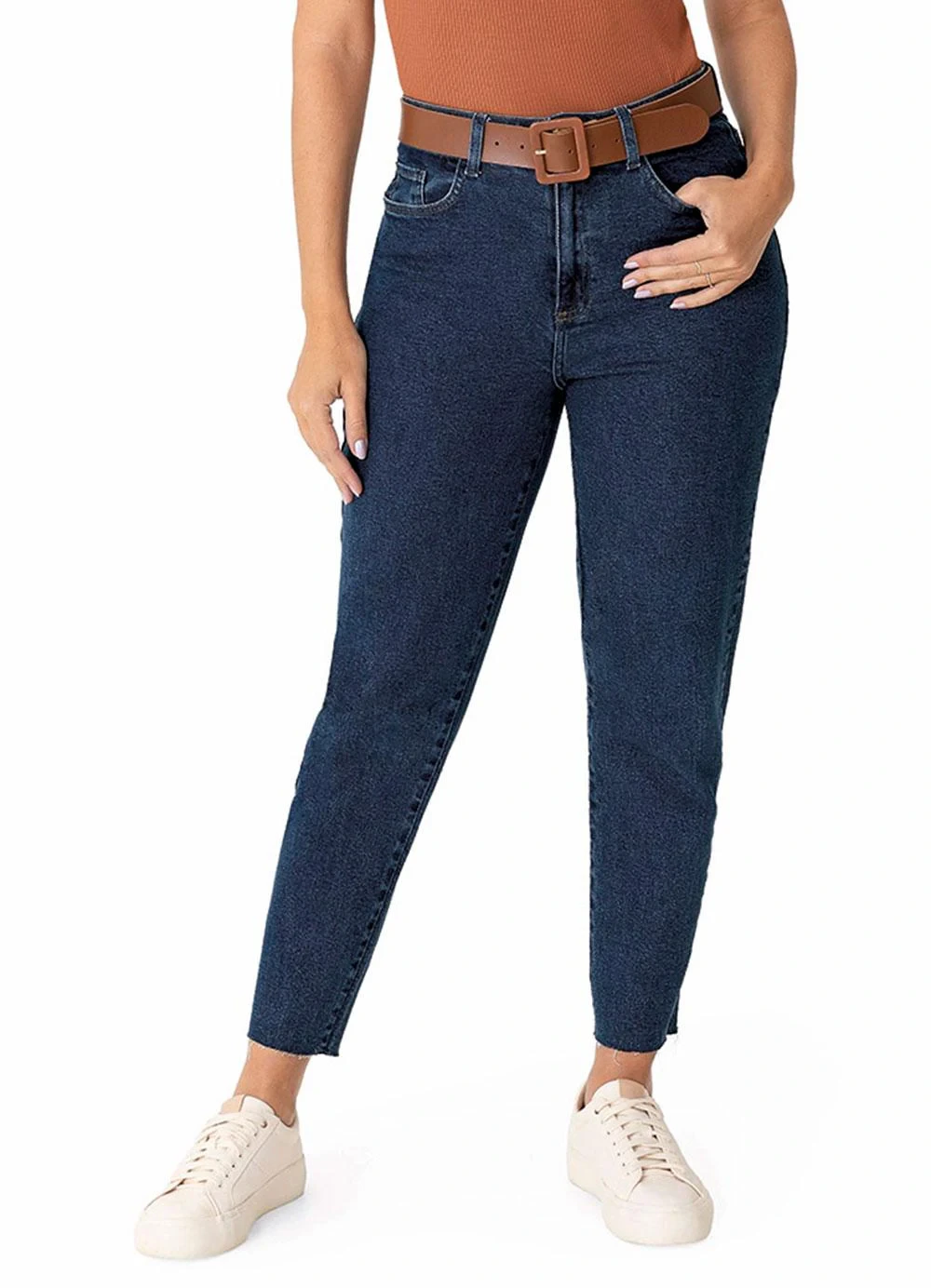 Malwee - Calça Mom Jeans Cintura Alta Azul Escuro