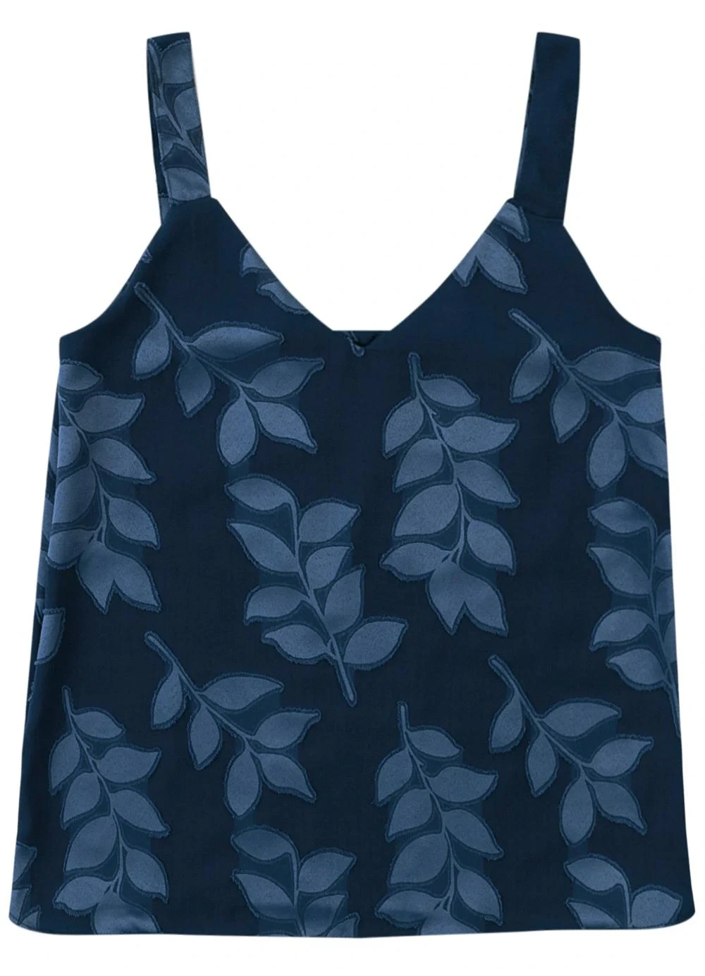 Malwee - Blusa Ampla Folhagens em Jacquard Azul Marinho