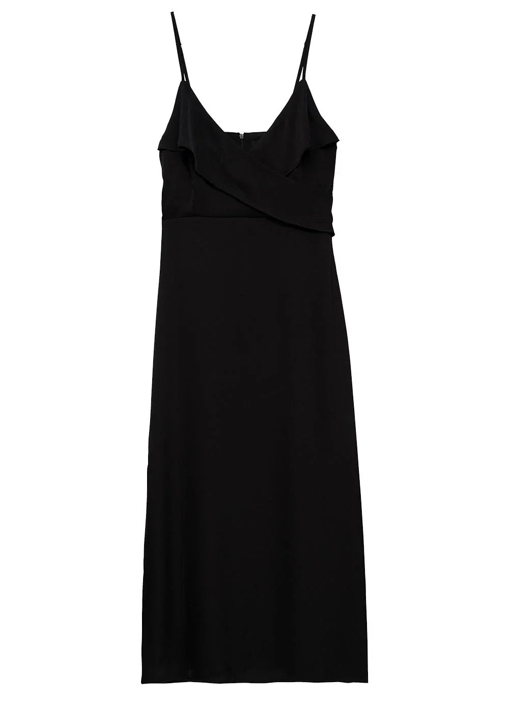 Enfim - Vestido Evasê Mídi em Cetim Preto
