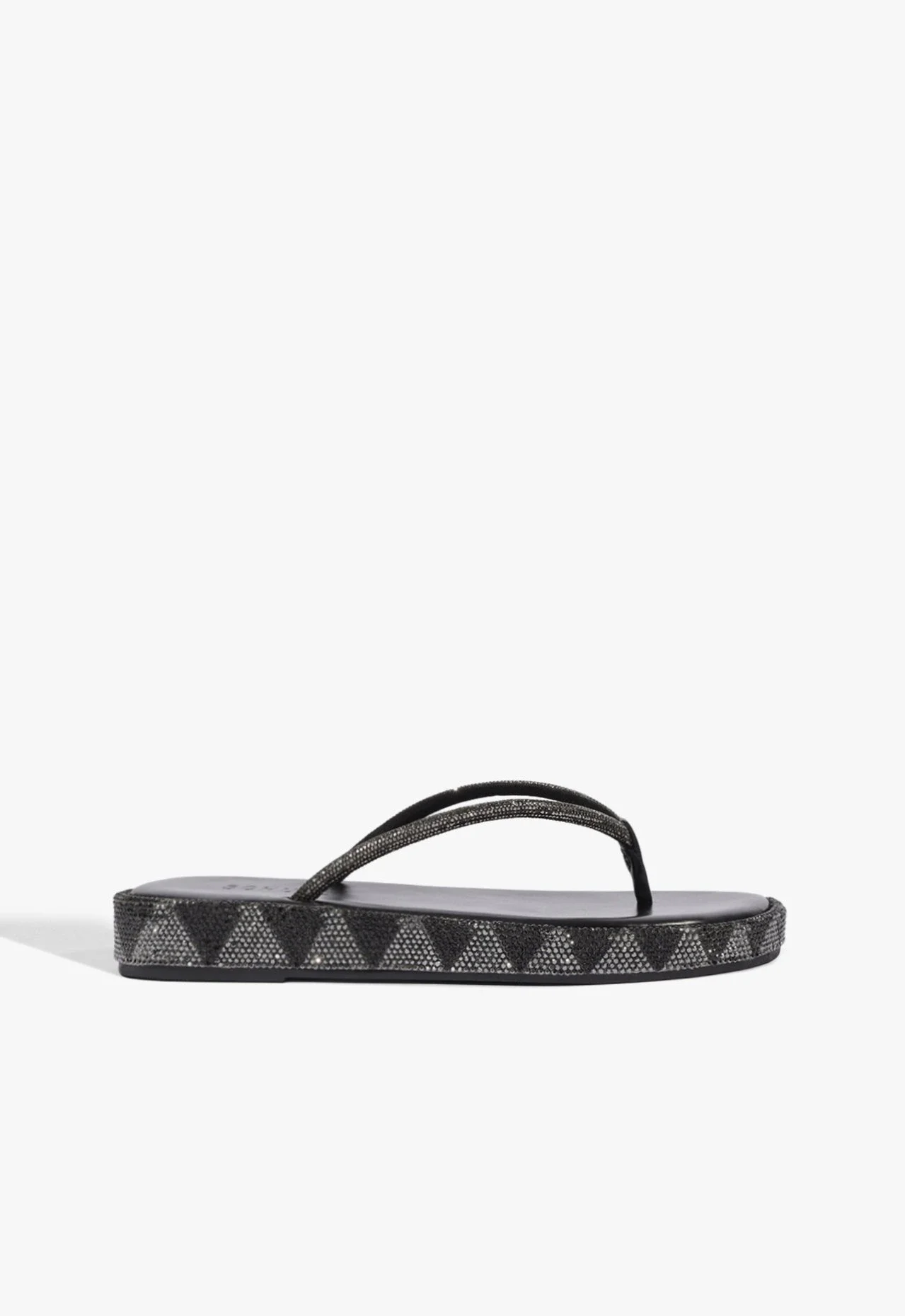 Chinelo Flatform Bico Redondo Tira V Pedraria Preta