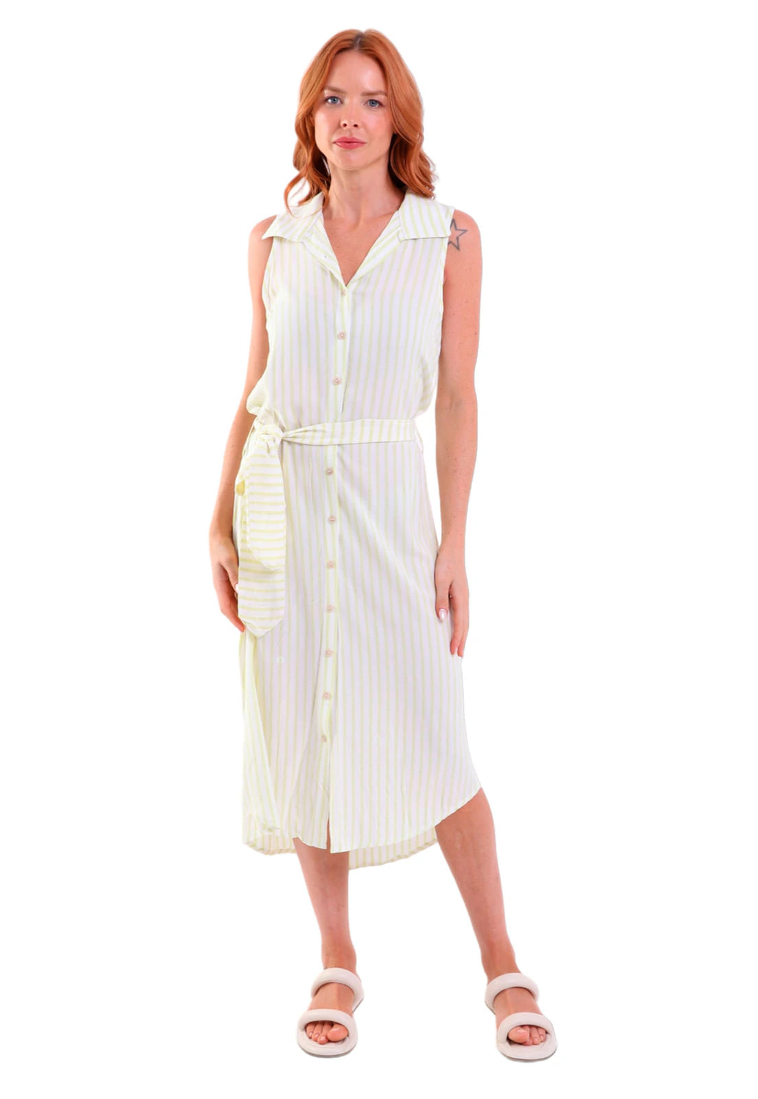 Camisão Feminino Viscose Longo Regata Botões Listrado