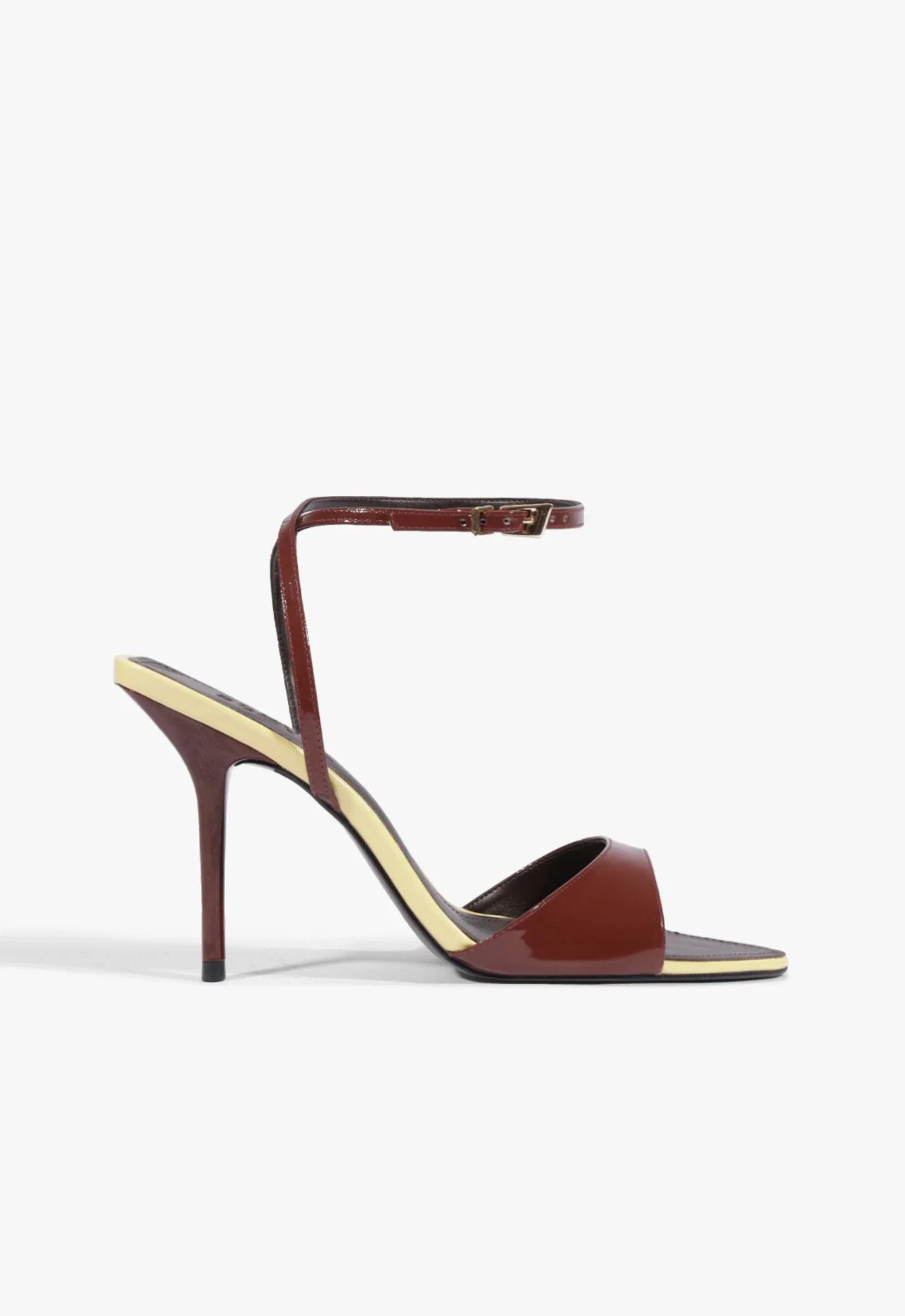 Sandália Salto Elodie Buckle Verniz Couro Vinho
