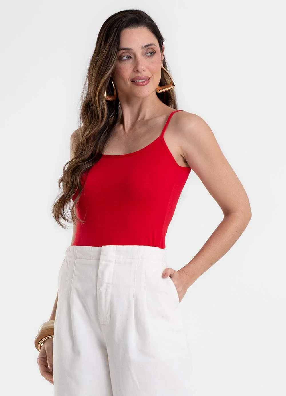 Rovitex - Blusa de Alça Feminina Justa em Cotton Vermelho
