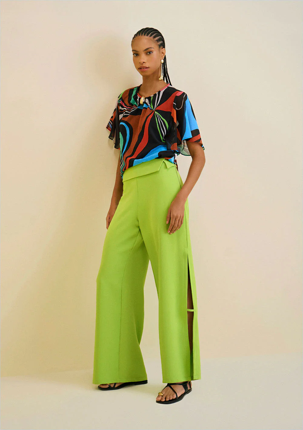 Calça Morena Rosa Wide Alta Verde