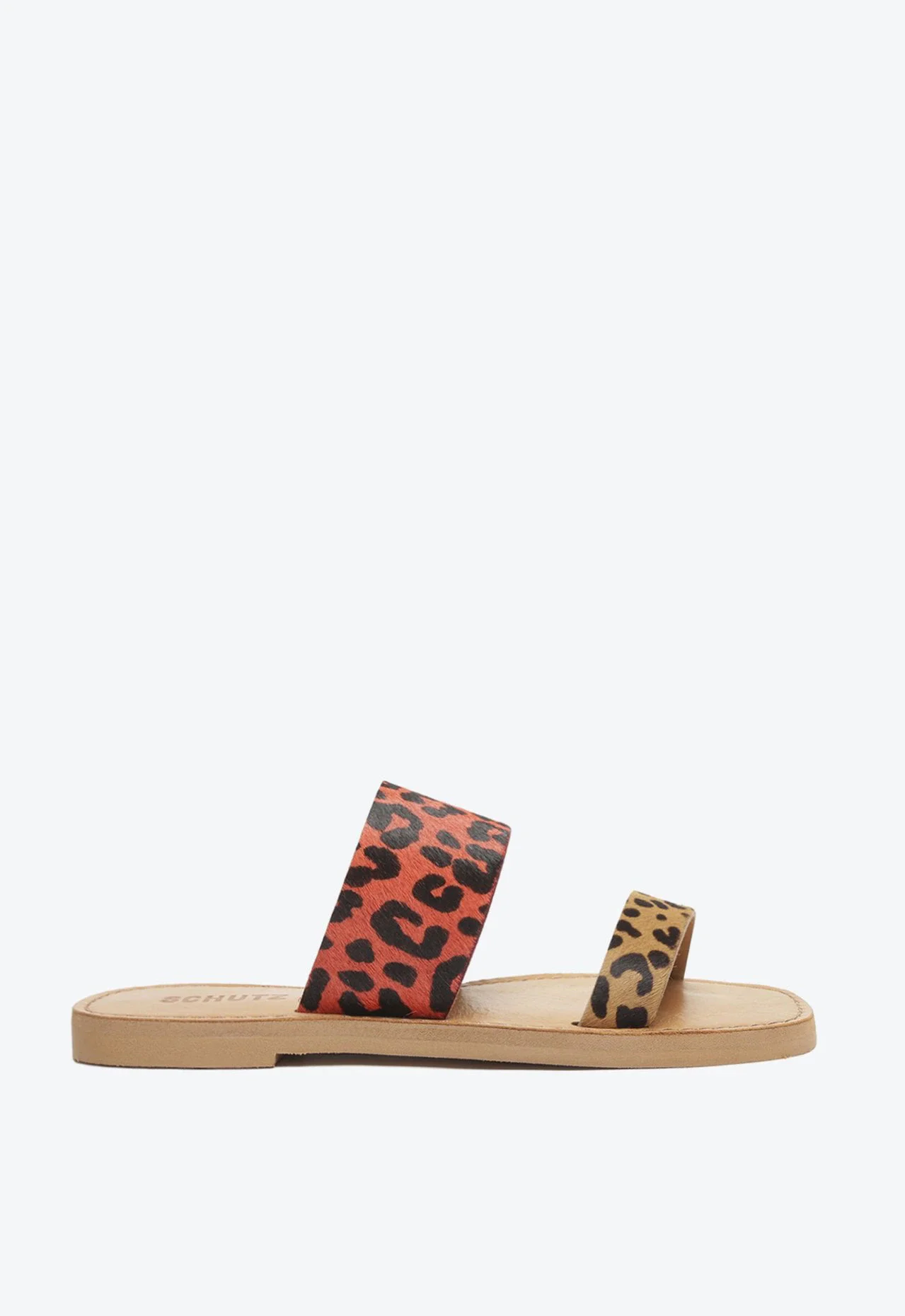 Sandália Rasteira Slide Couro Animal Print