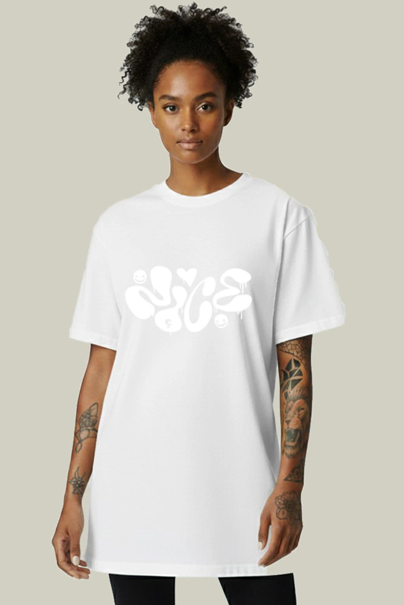 Camiseta Oversized Feminina Branca Algodão Prime WSS Nice