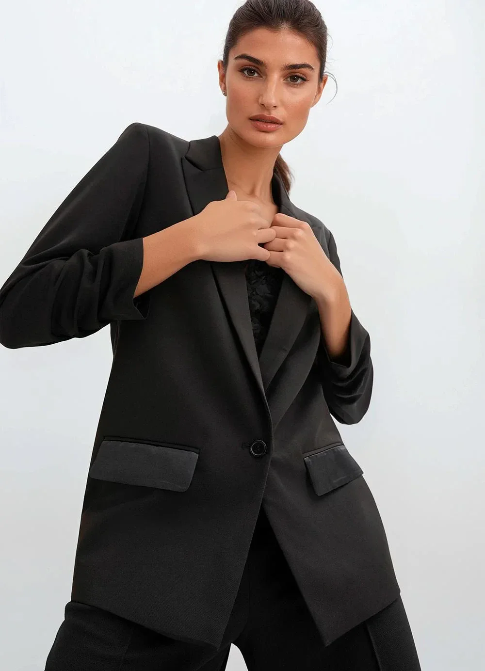 bonprix - Blazer Preto em Crepe Plano