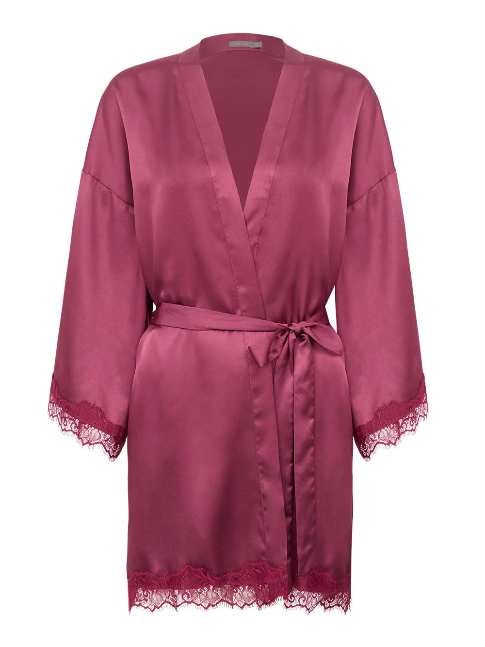 Robe Manga Curta Cetim Renda Angelina Rosa Raspberry