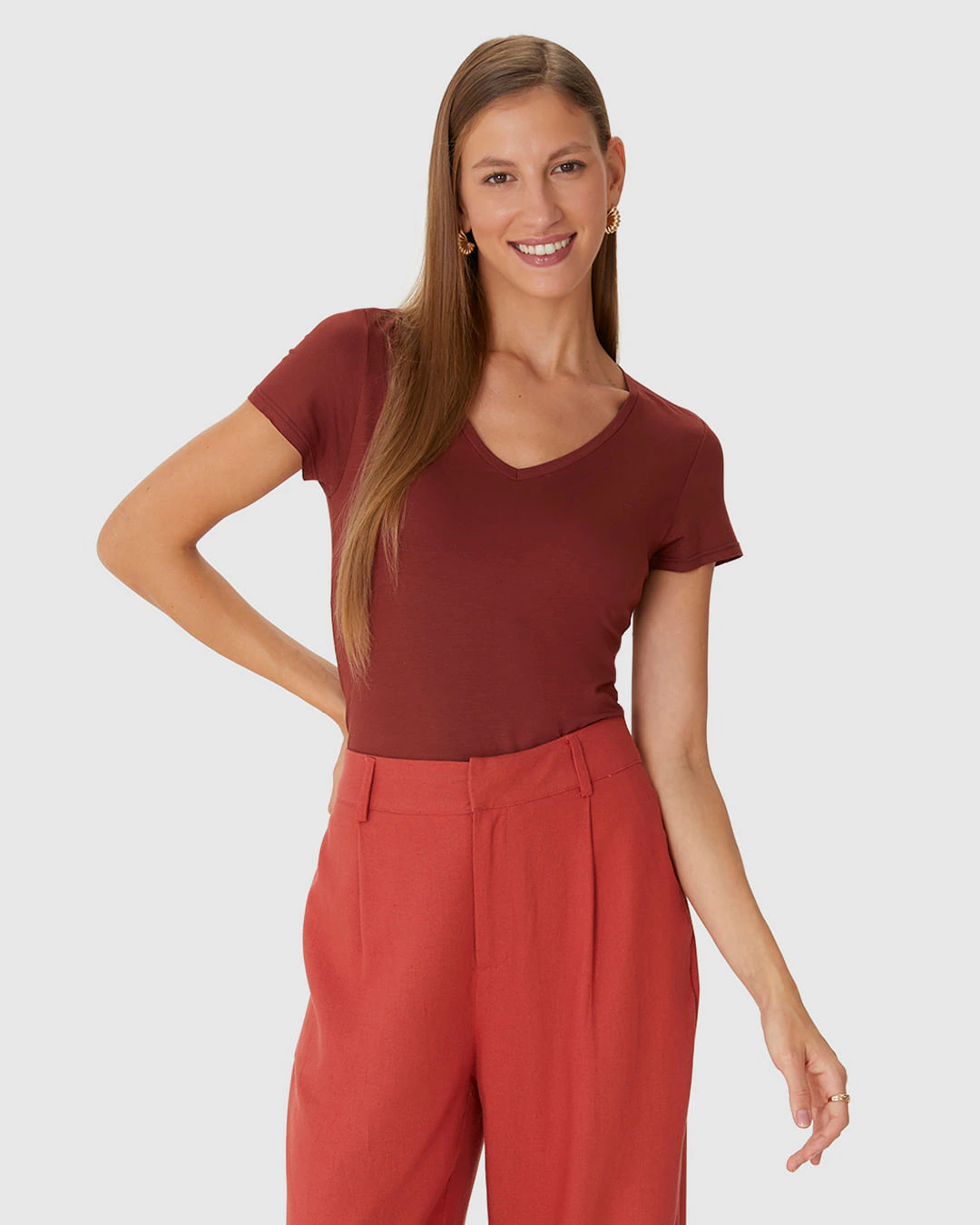 Blusa Básica Feminina Mullet Decote V Em Viscose Stretch