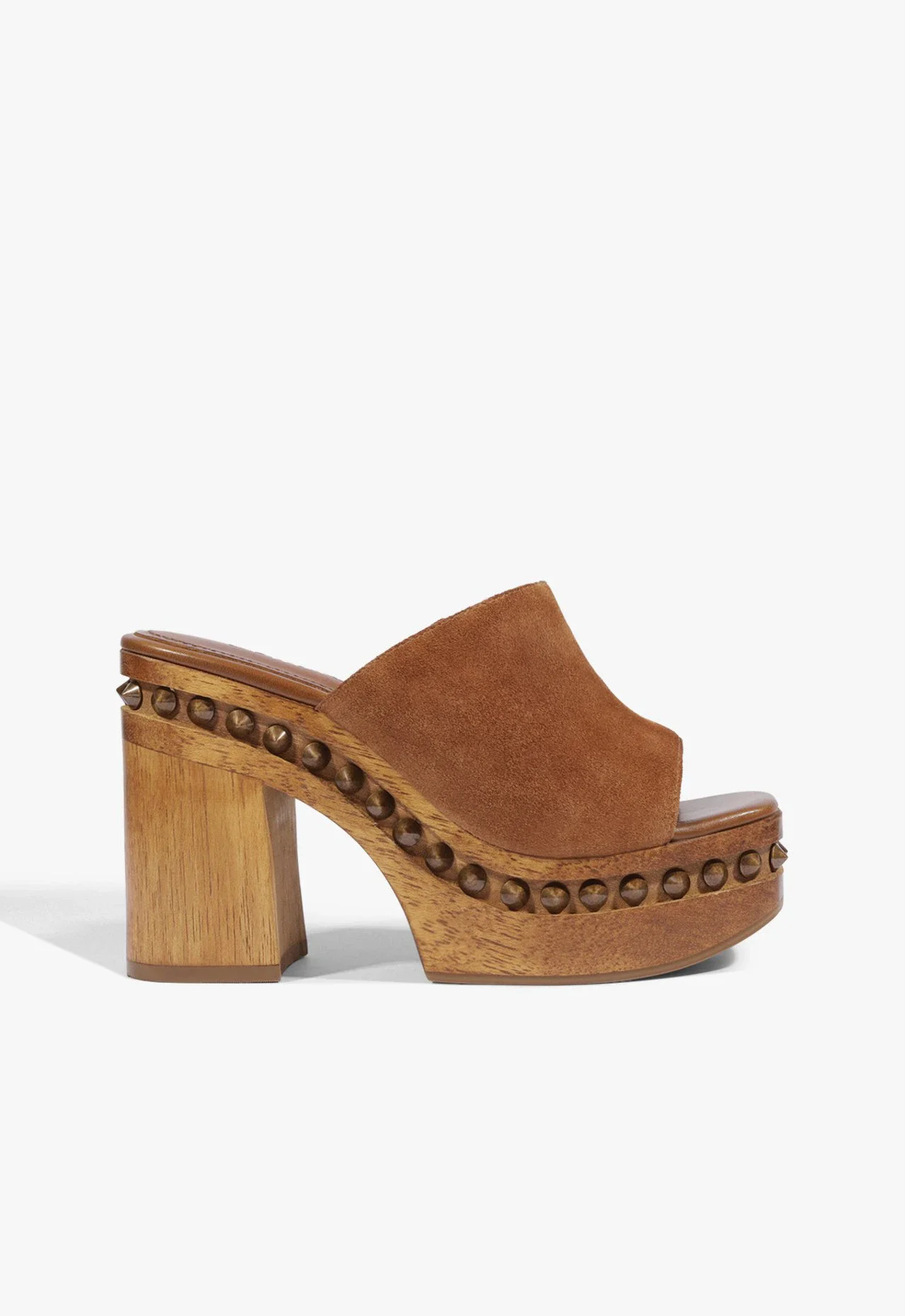 Tamanco Salto Alto Spikes Couro Marrom