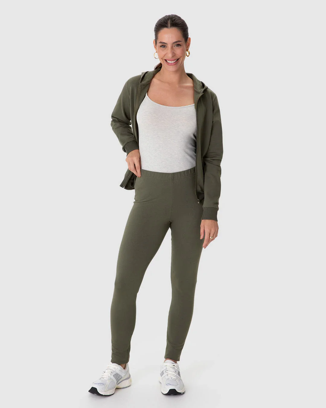 Calça Legging Básica Feminina Em Moletom Stretch Flanelado