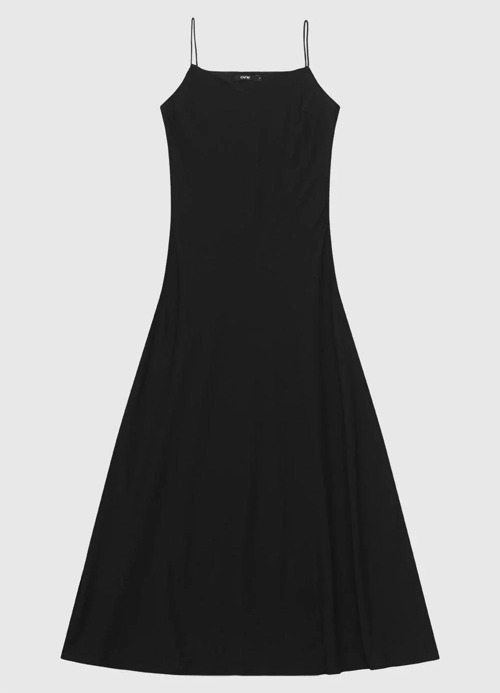 Enfim - Vestido Mídi Evasê em Tafetá Preto