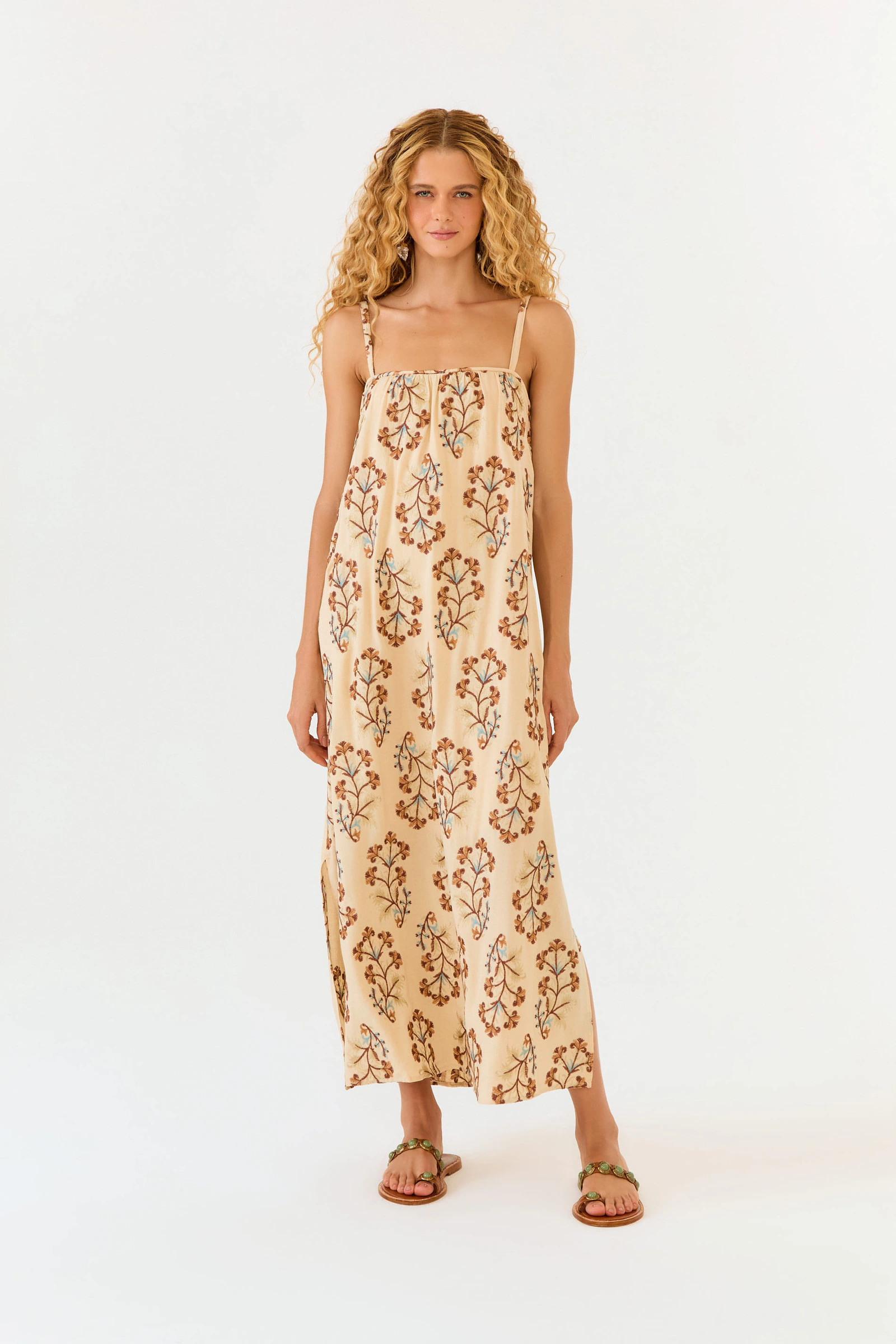 Vestido Midi Alça Bordado Iris