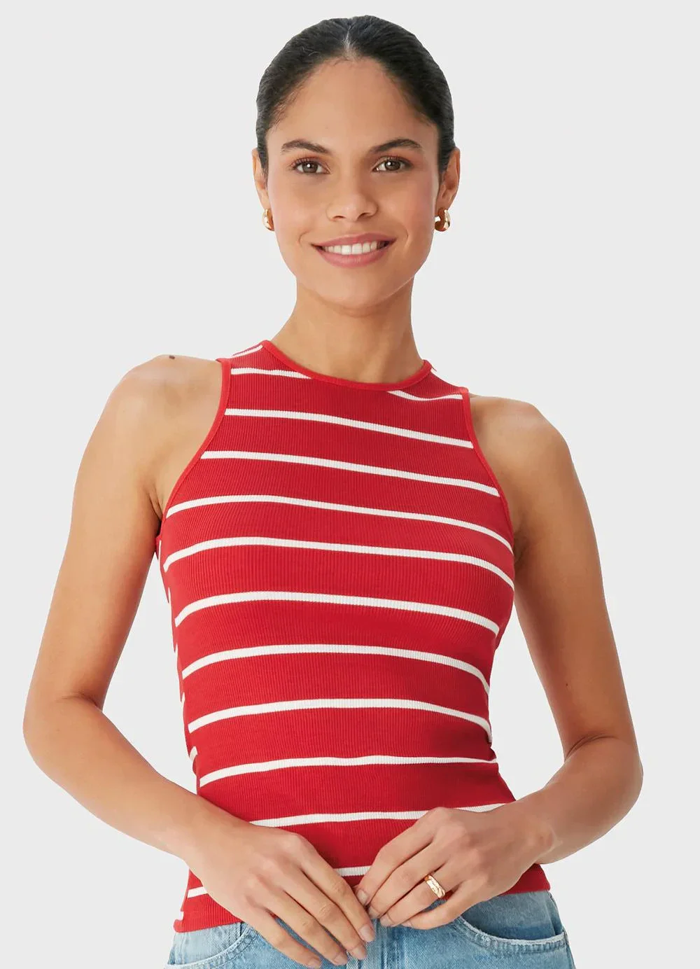 Malwee - Blusa Justa Listrada Vermelho