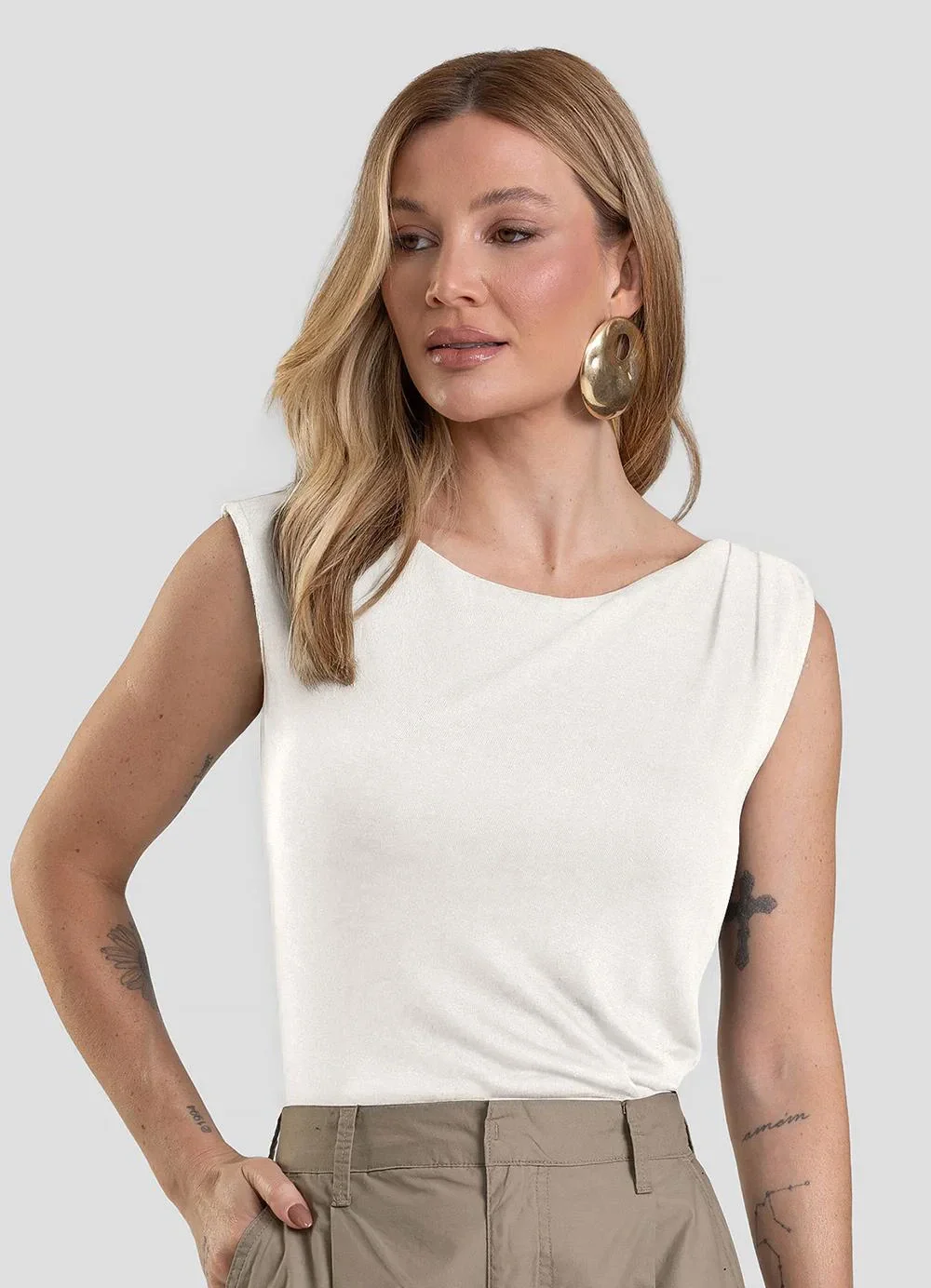 Dianna - Regata Feminina em Visco Tricot Bege