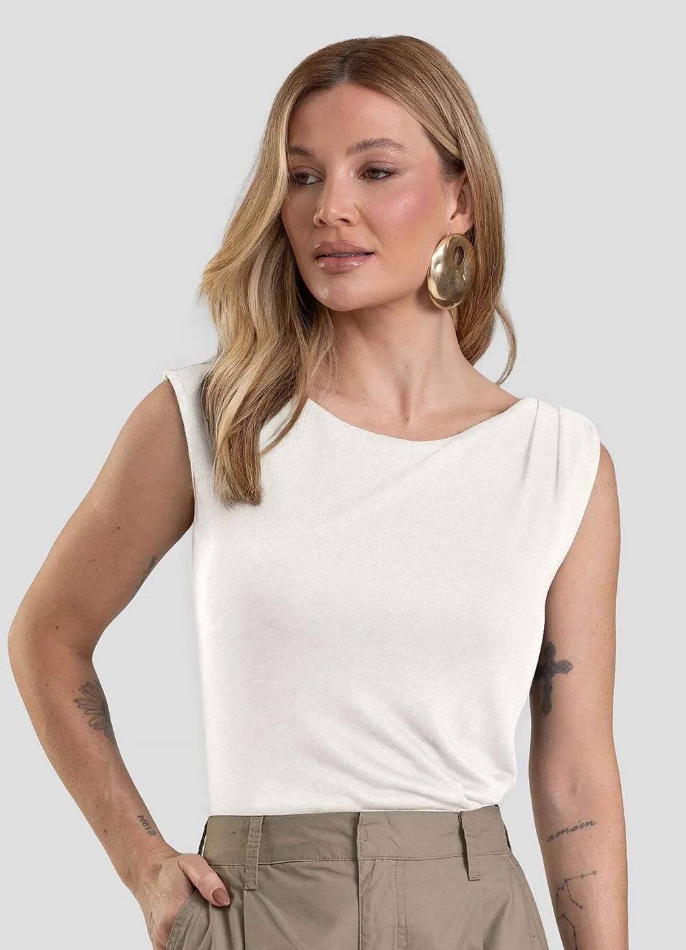 Dianna - Regata Feminina em Visco Tricot Bege