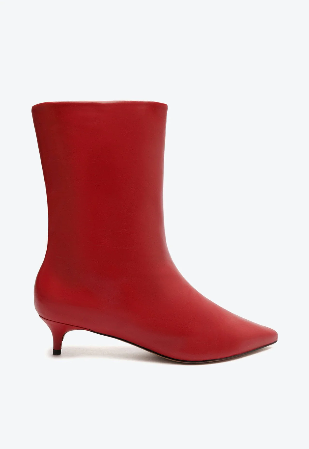 Bota Cano Médio Salto Kitten Couro Vermelha