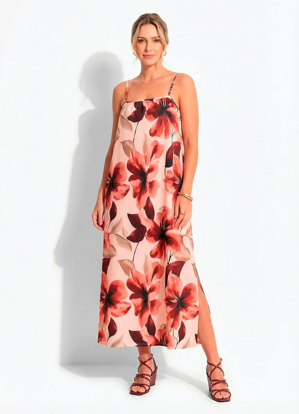 Quintess - Vestido Floral Pincelado em Malha Fria