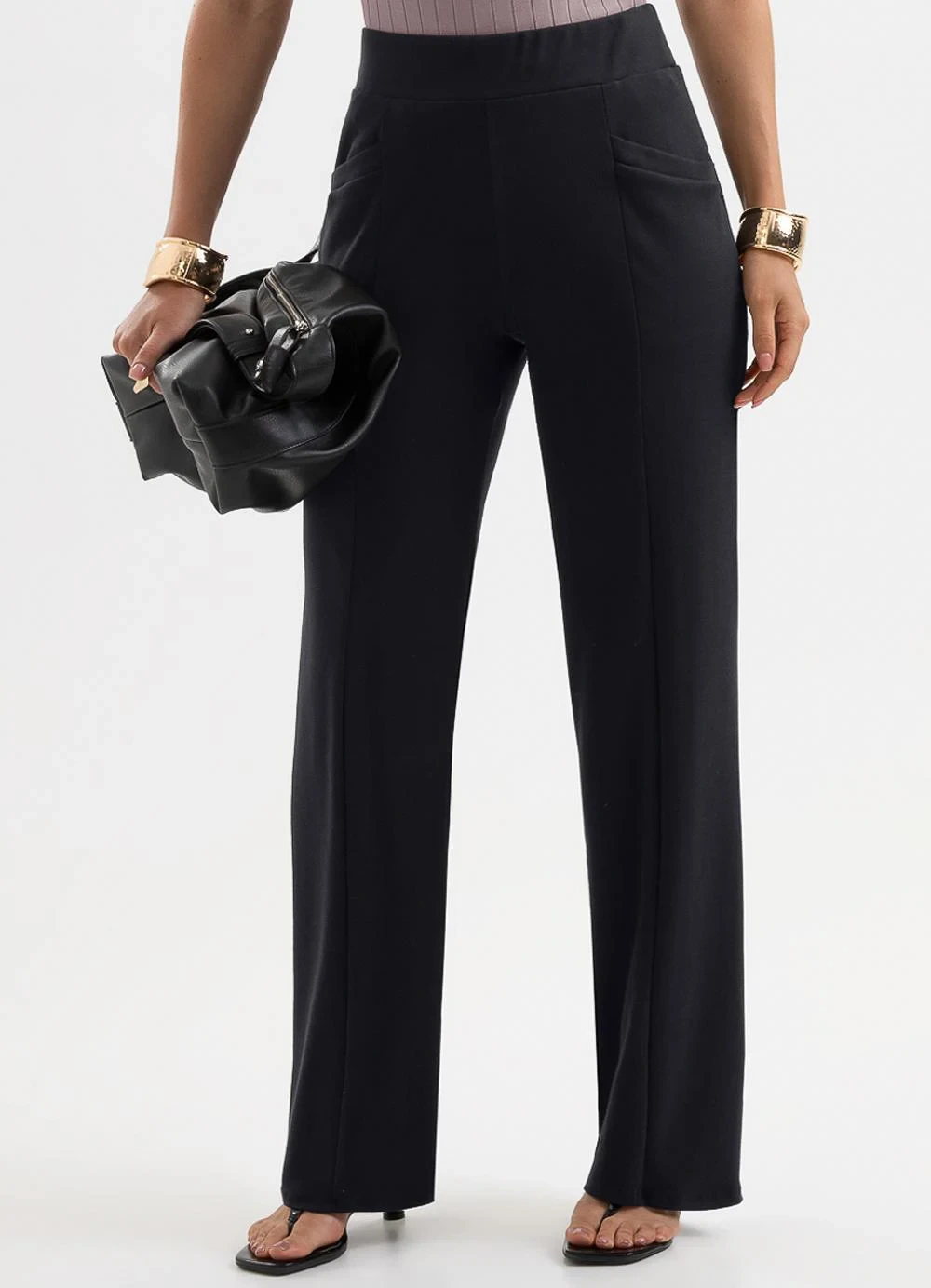 Cativa - Calça Pantalona em Algodão Preto