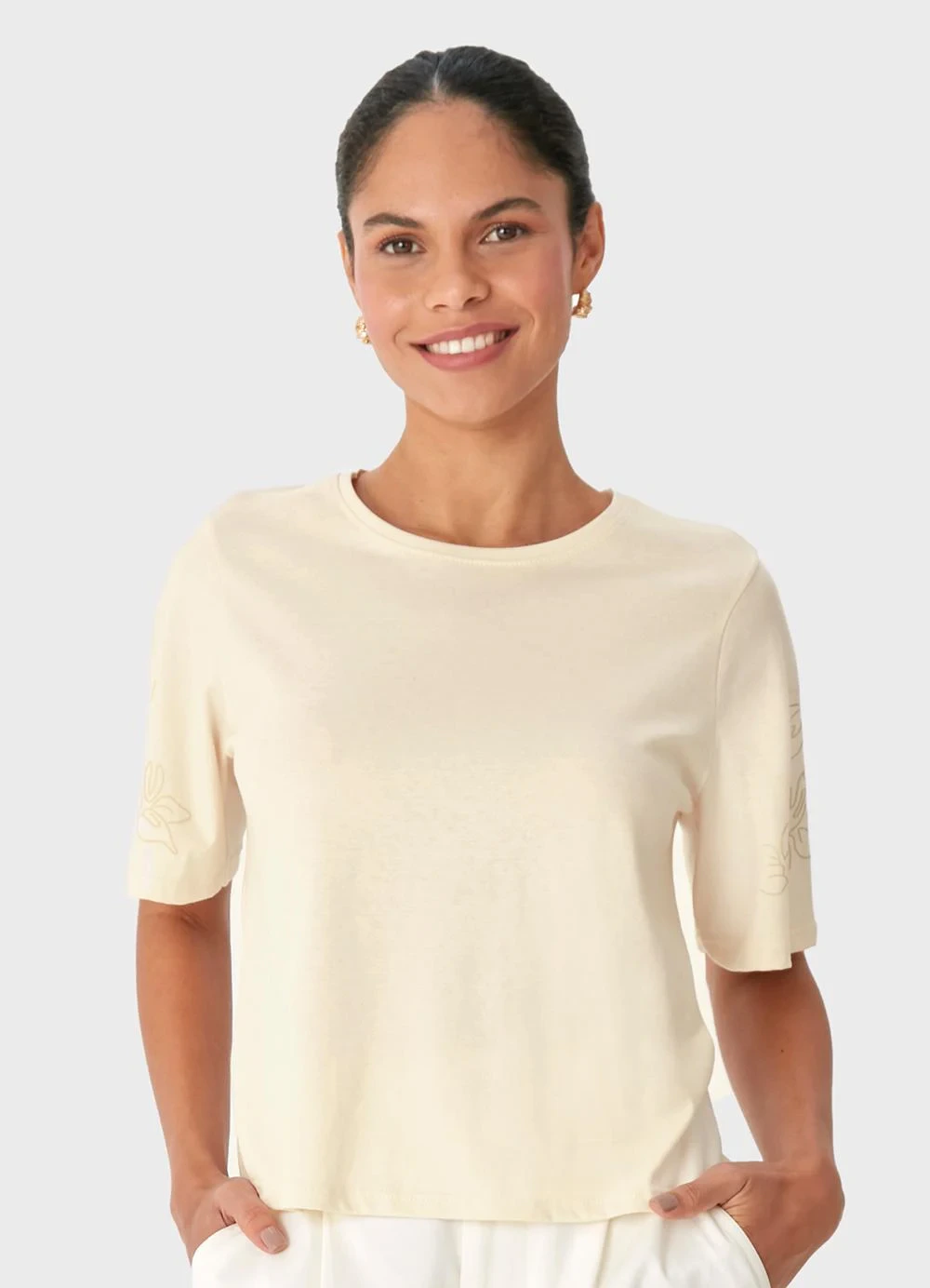 Malwee - Blusa Floral em Puff Off White