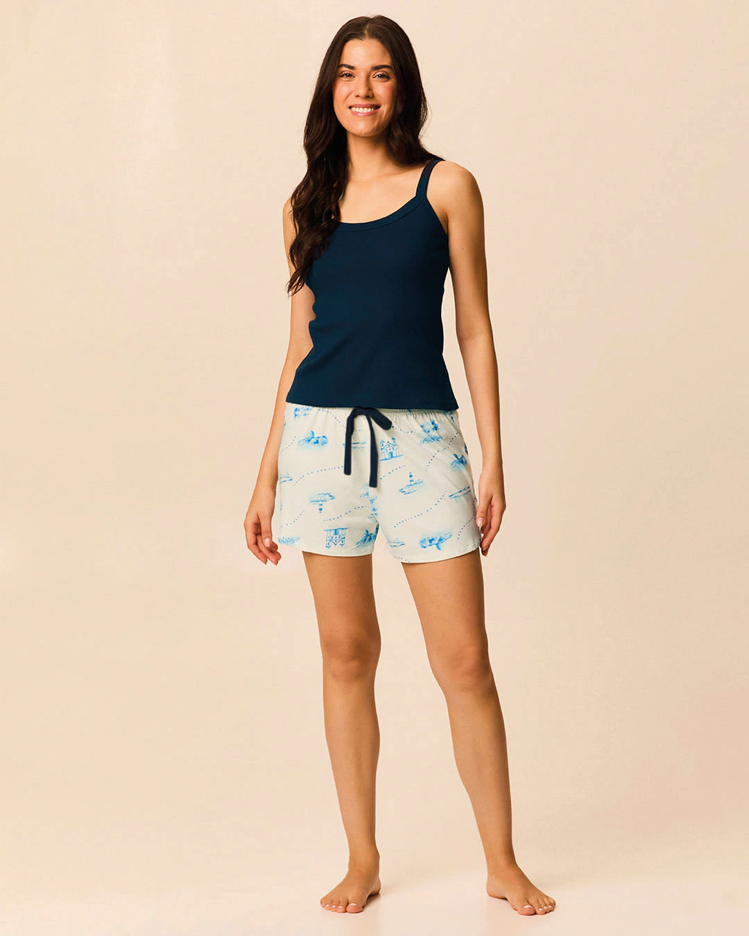 Pijama Curto Feminino Shorts Runner Estampado Em Viscose Stretch