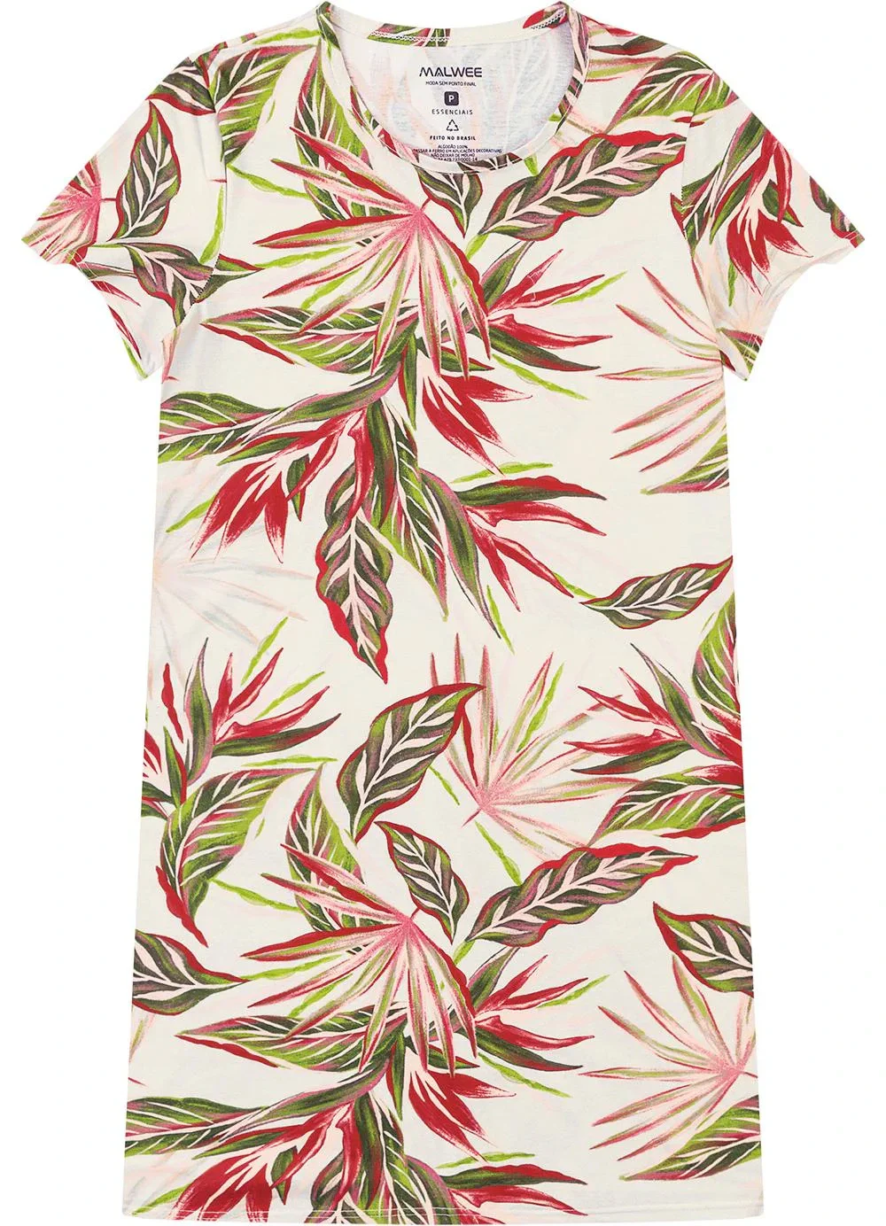 Malwee - Vestido Folhagens em Malha Off White