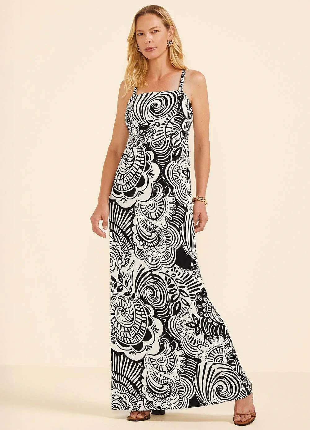 Marialícia - Vestido Longo Feminino Alças Ajustáveis Bege