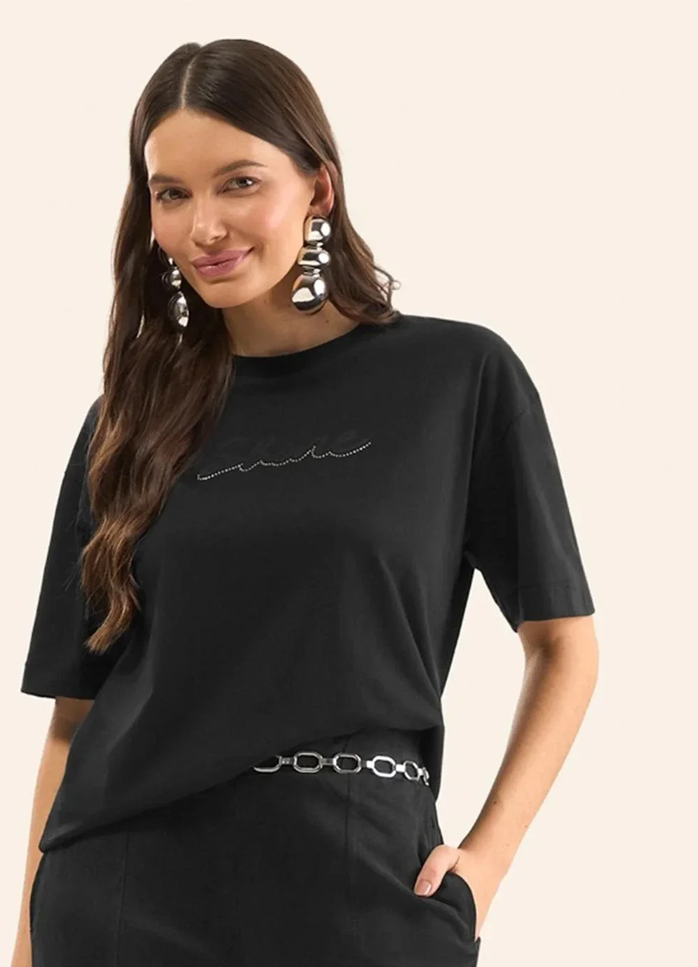 Rovitex - T-Shirt Manga Curta Estilosa Preto