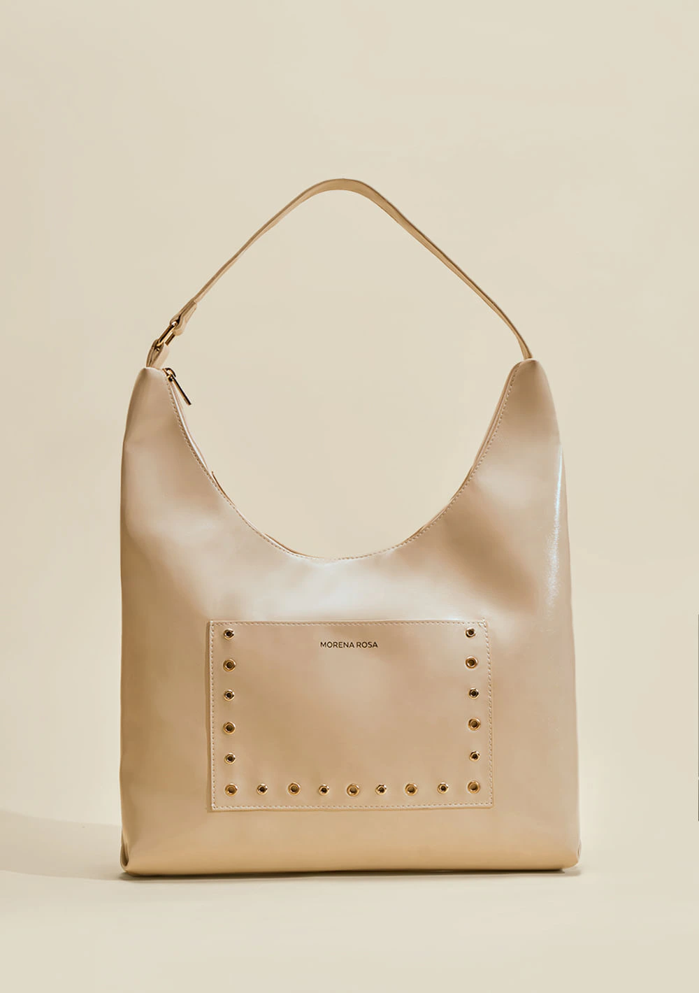 Bolsa Hobo Detalhe Tachas Bege