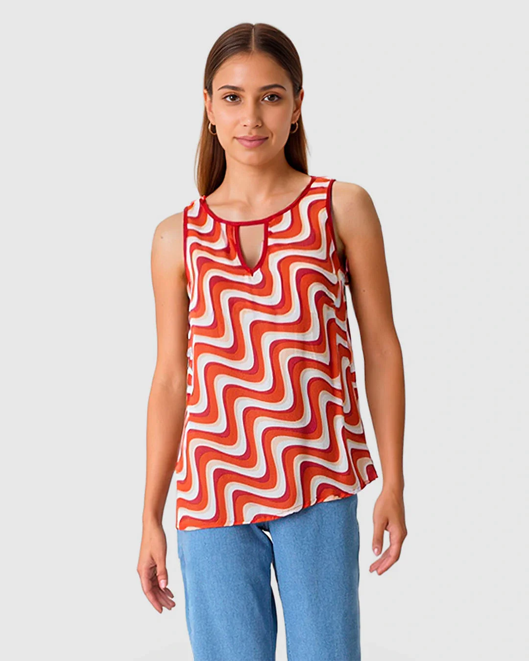 Regata Feminina Estampada Detalhe Fenda Decote Em Viscose