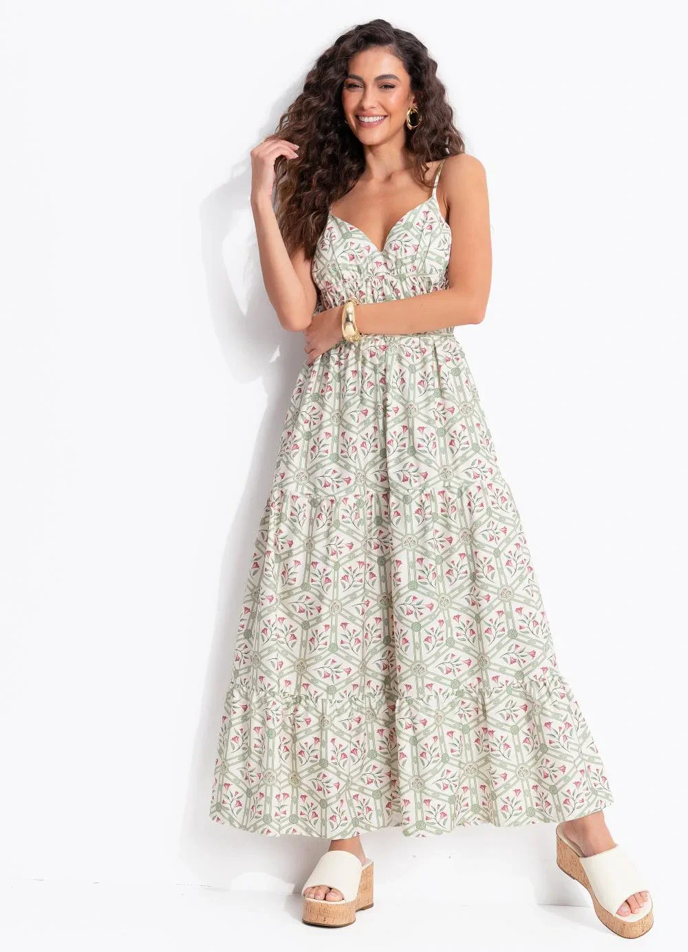 Farm - Vestido Cropped Encanto Floral Bege