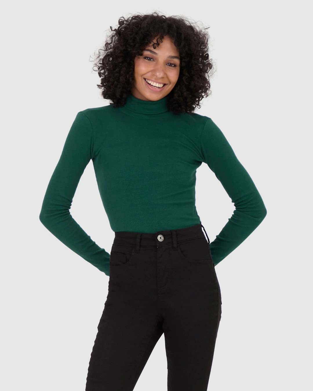 Blusa Básica Feminina Gola Alta Manga Longa Em Ribana