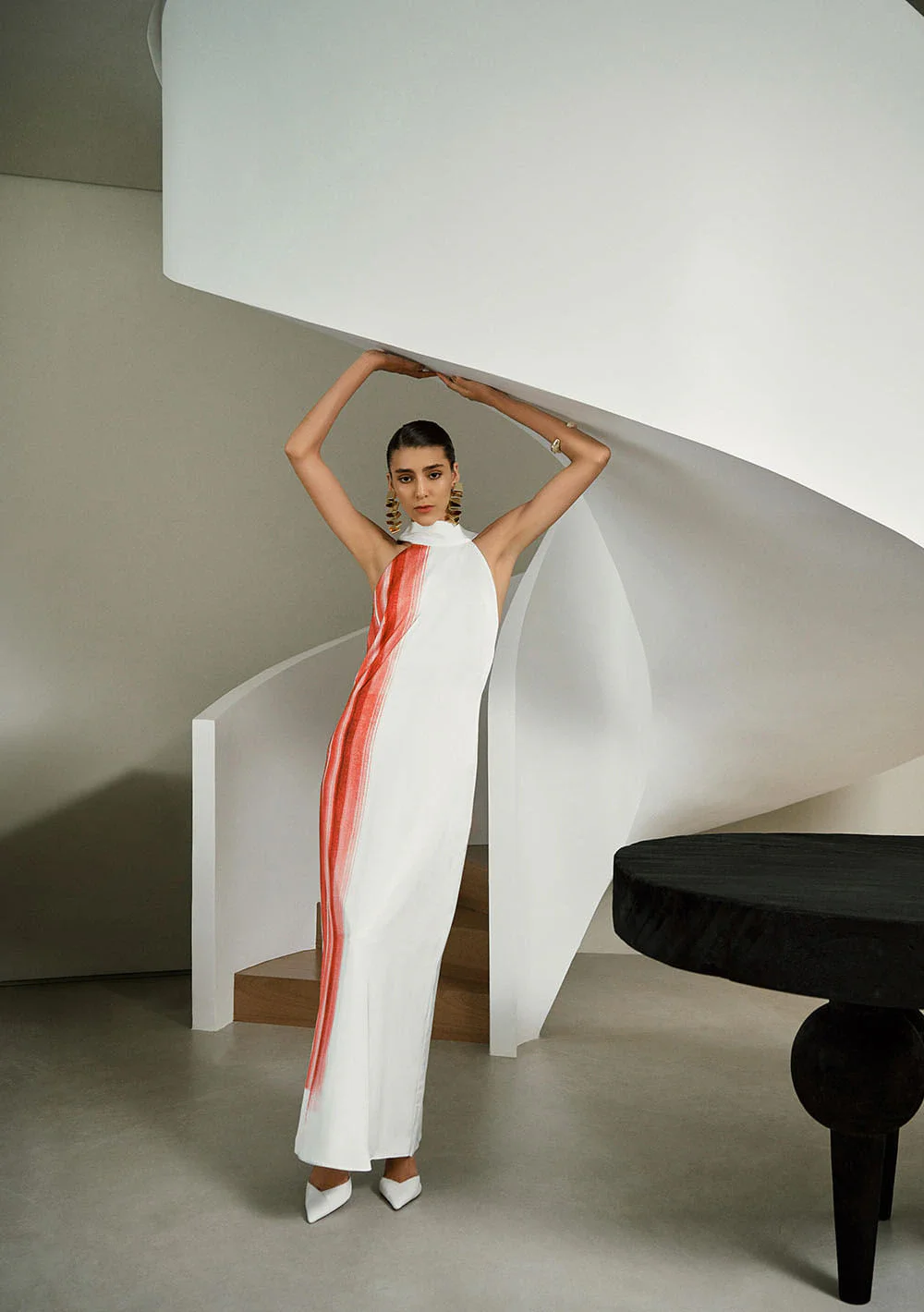 Vestido Gola Alta Penello Vermelho