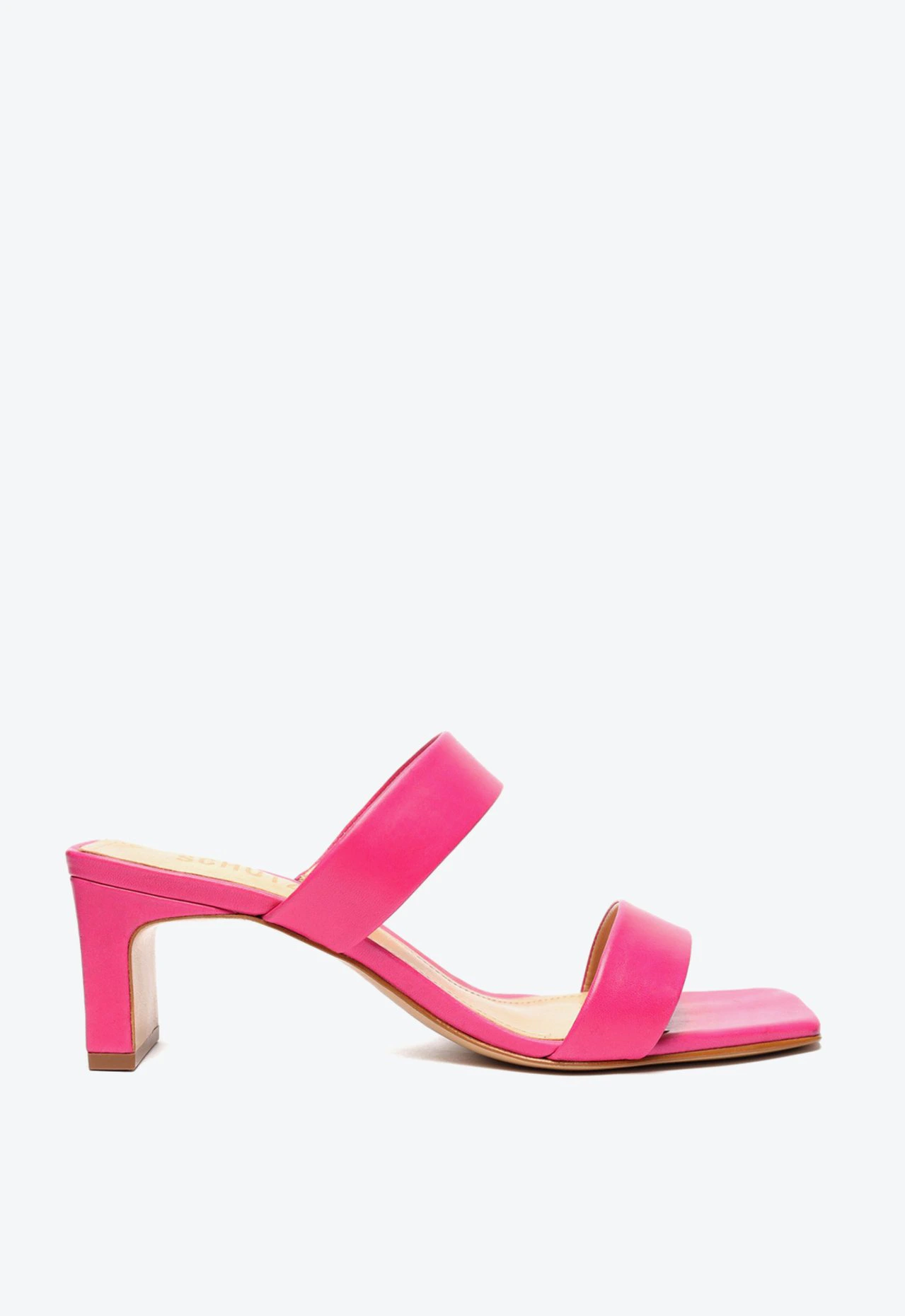 Tamanco Salto Couro Rosa Neon